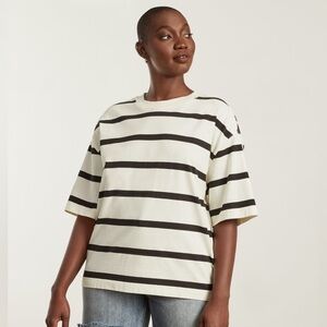 Everlane NWT Premium Weight Relaxed Tee Blue White Stripe Size Small